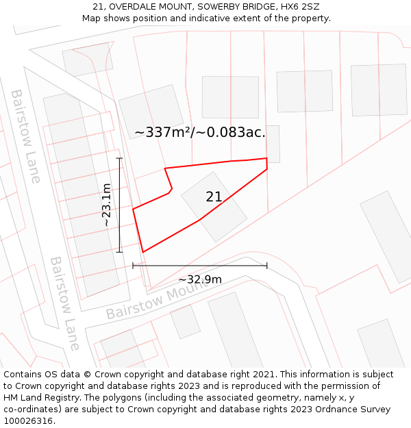 21, OVERDALE MOUNT, SOWERBY BRIDGE, HX6 2SZ: Plot and title map