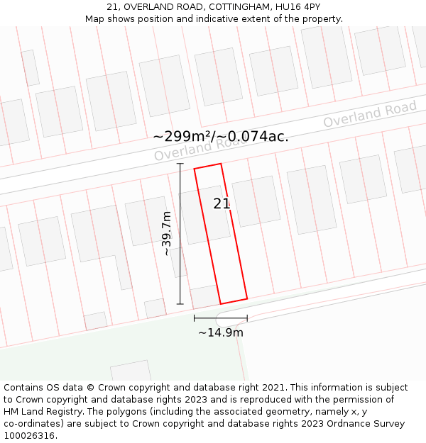 21, OVERLAND ROAD, COTTINGHAM, HU16 4PY: Plot and title map