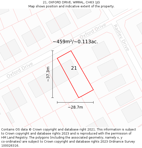 21, OXFORD DRIVE, WIRRAL, CH63 1JG: Plot and title map