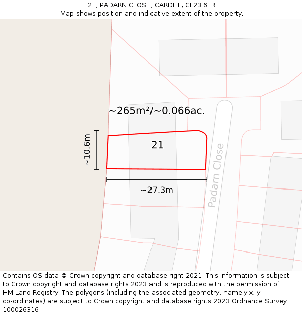 21, PADARN CLOSE, CARDIFF, CF23 6ER: Plot and title map