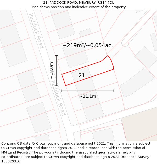 21, PADDOCK ROAD, NEWBURY, RG14 7DL: Plot and title map