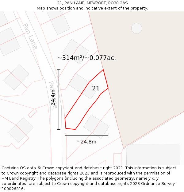 21, PAN LANE, NEWPORT, PO30 2AS: Plot and title map