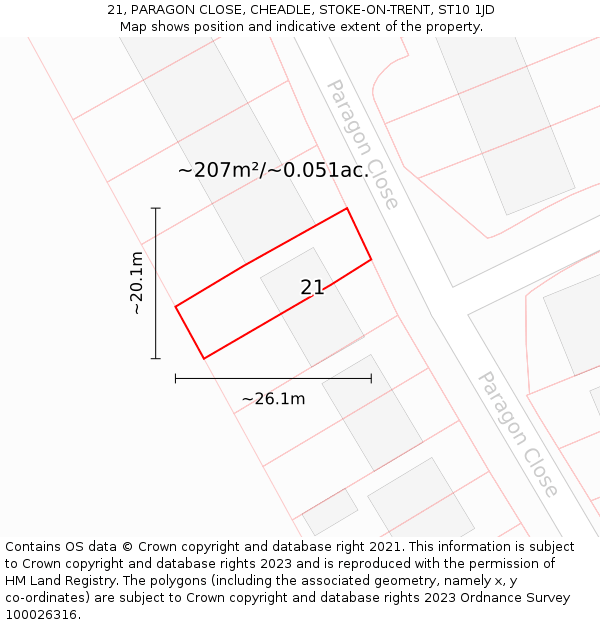 21, PARAGON CLOSE, CHEADLE, STOKE-ON-TRENT, ST10 1JD: Plot and title map