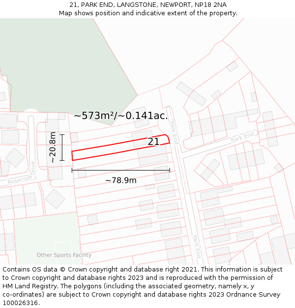 21, PARK END, LANGSTONE, NEWPORT, NP18 2NA: Plot and title map