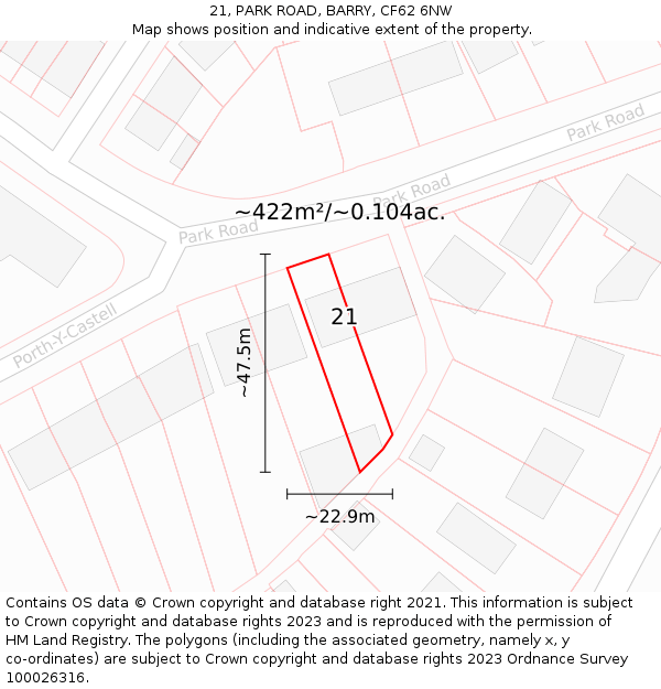 21, PARK ROAD, BARRY, CF62 6NW: Plot and title map