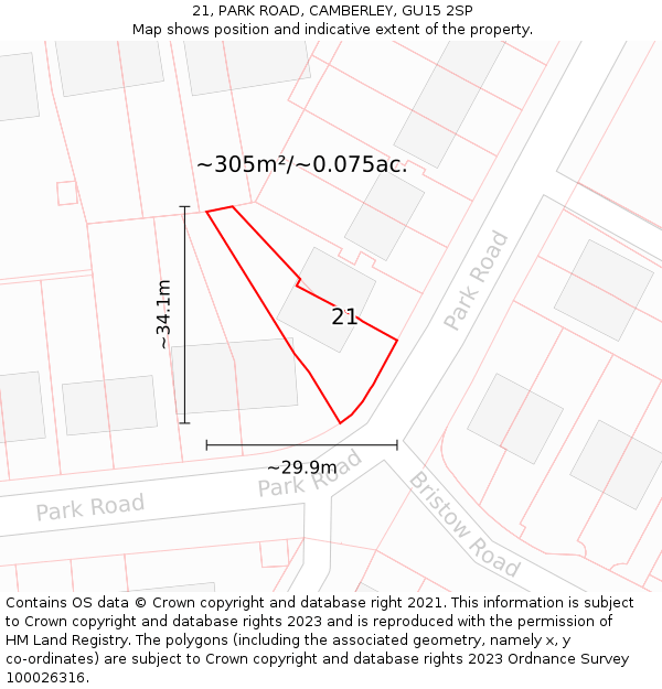 21, PARK ROAD, CAMBERLEY, GU15 2SP: Plot and title map