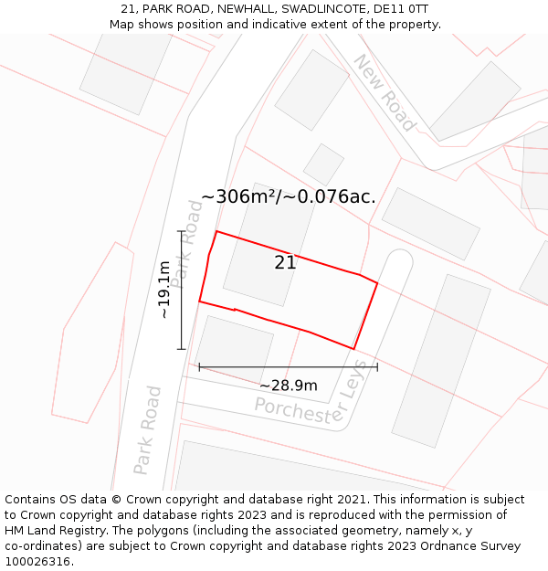 21, PARK ROAD, NEWHALL, SWADLINCOTE, DE11 0TT: Plot and title map