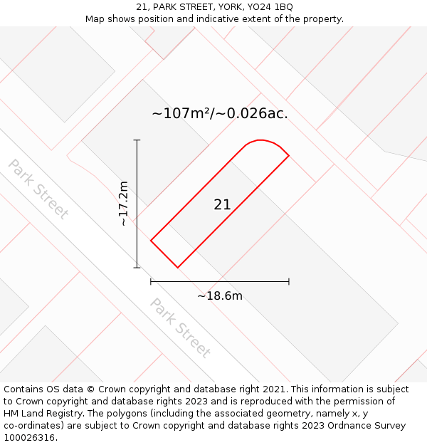 21, PARK STREET, YORK, YO24 1BQ: Plot and title map