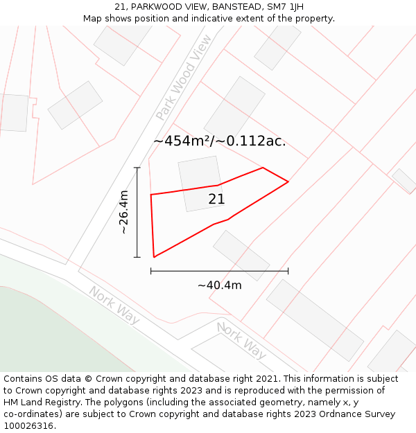 21, PARKWOOD VIEW, BANSTEAD, SM7 1JH: Plot and title map