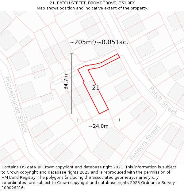 21, PATCH STREET, BROMSGROVE, B61 0FX: Plot and title map