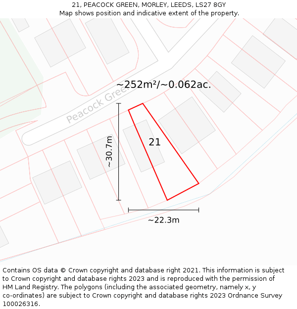 21, PEACOCK GREEN, MORLEY, LEEDS, LS27 8GY: Plot and title map