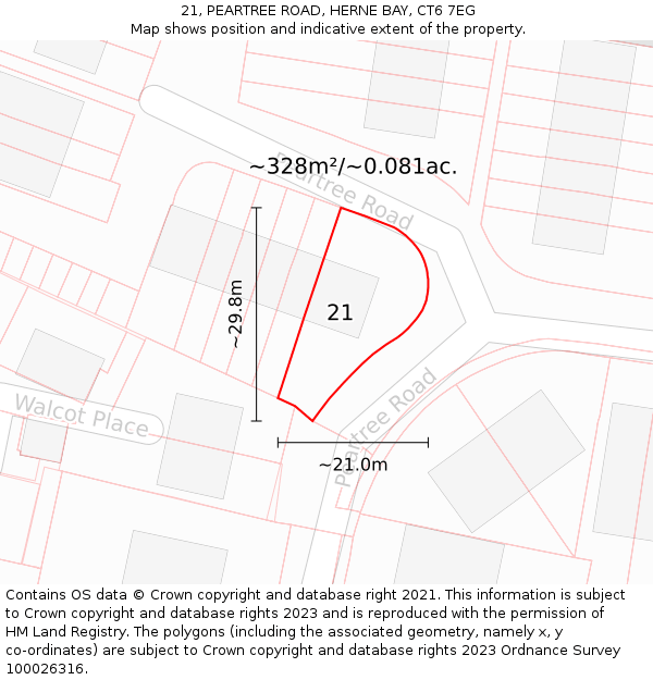 21, PEARTREE ROAD, HERNE BAY, CT6 7EG: Plot and title map