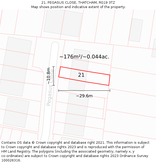 21, PEGASUS CLOSE, THATCHAM, RG19 3TZ: Plot and title map