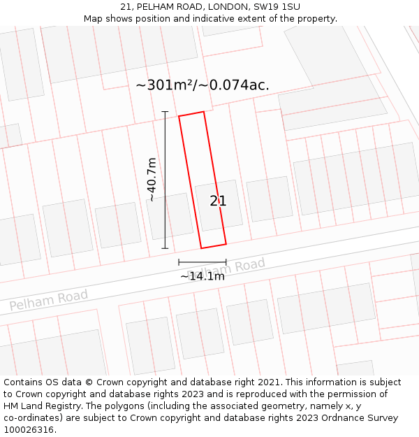 21, PELHAM ROAD, LONDON, SW19 1SU: Plot and title map