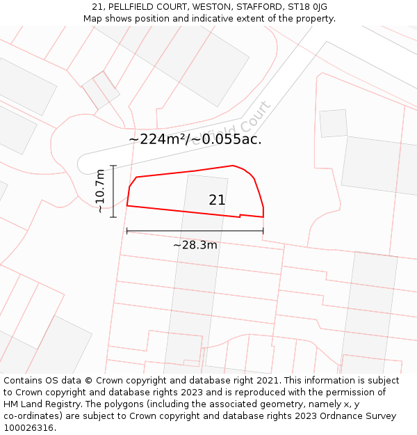 21, PELLFIELD COURT, WESTON, STAFFORD, ST18 0JG: Plot and title map