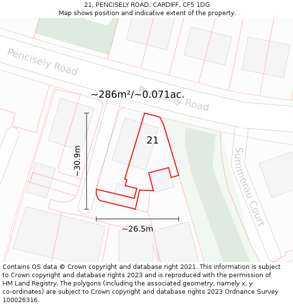 21, PENCISELY ROAD, CARDIFF, CF5 1DG: Plot and title map