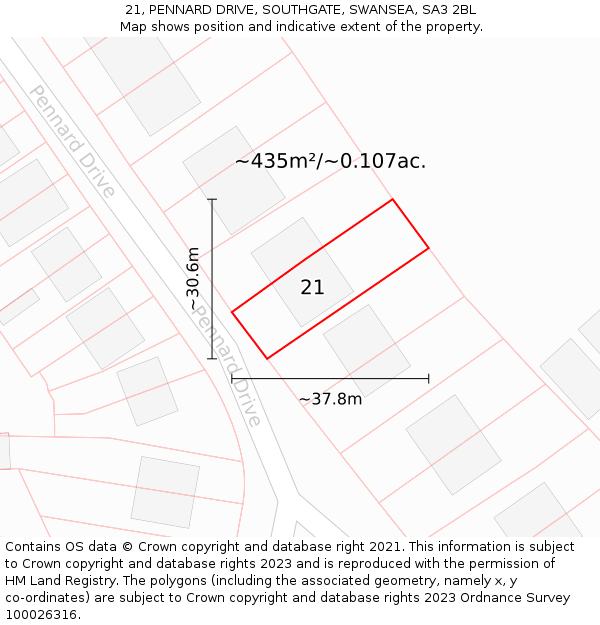 21, PENNARD DRIVE, SOUTHGATE, SWANSEA, SA3 2BL: Plot and title map