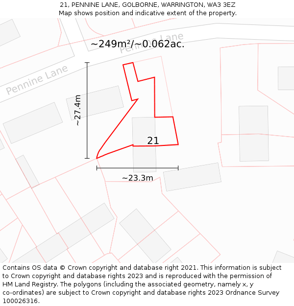 21, PENNINE LANE, GOLBORNE, WARRINGTON, WA3 3EZ: Plot and title map