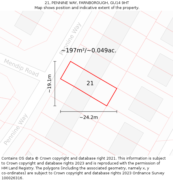 21, PENNINE WAY, FARNBOROUGH, GU14 9HT: Plot and title map