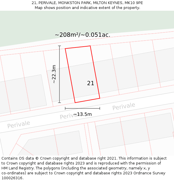 21, PERIVALE, MONKSTON PARK, MILTON KEYNES, MK10 9PE: Plot and title map