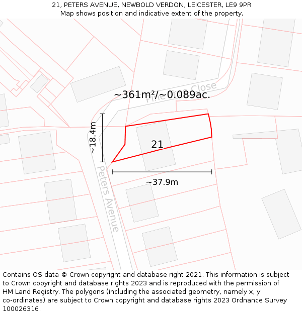 21, PETERS AVENUE, NEWBOLD VERDON, LEICESTER, LE9 9PR: Plot and title map