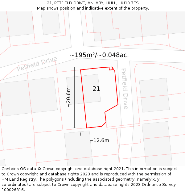 21, PETFIELD DRIVE, ANLABY, HULL, HU10 7ES: Plot and title map