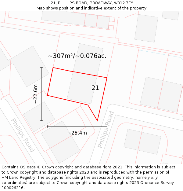 21, PHILLIPS ROAD, BROADWAY, WR12 7EY: Plot and title map