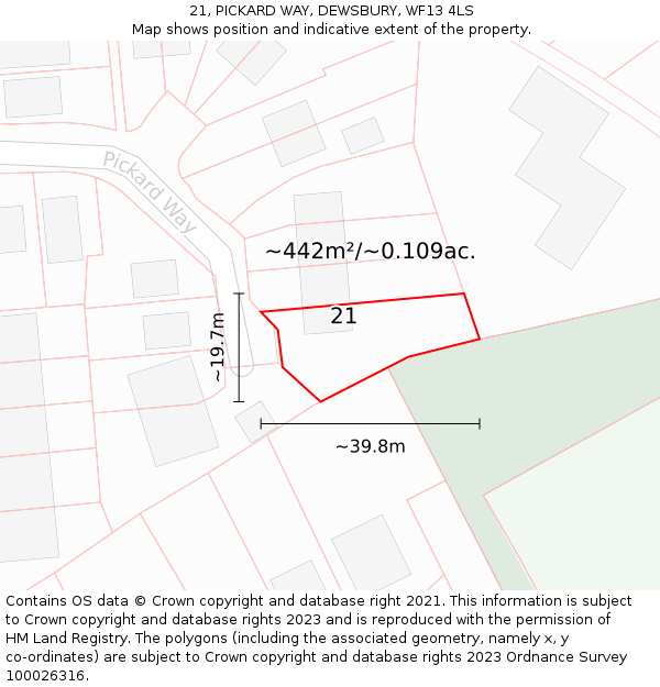 21, PICKARD WAY, DEWSBURY, WF13 4LS: Plot and title map