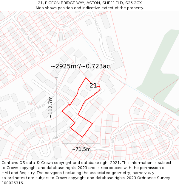 21, PIGEON BRIDGE WAY, ASTON, SHEFFIELD, S26 2GX: Plot and title map