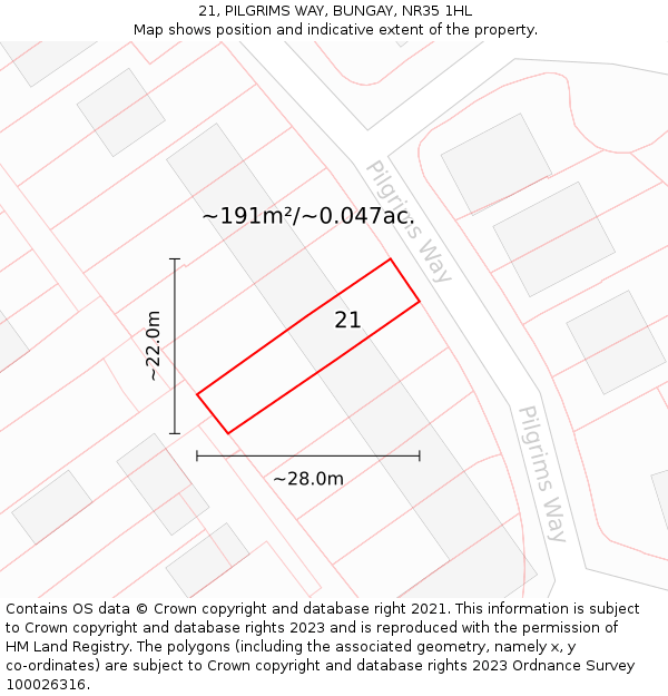 21, PILGRIMS WAY, BUNGAY, NR35 1HL: Plot and title map