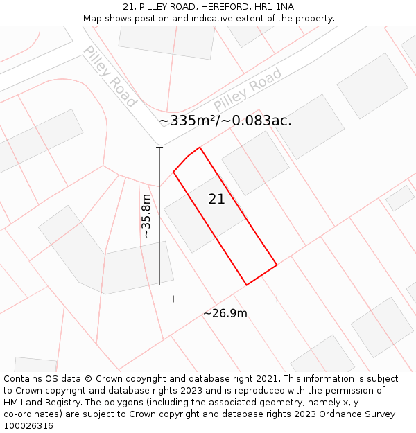 21, PILLEY ROAD, HEREFORD, HR1 1NA: Plot and title map