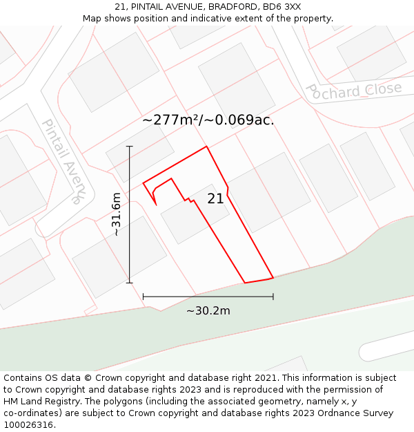 21, PINTAIL AVENUE, BRADFORD, BD6 3XX: Plot and title map