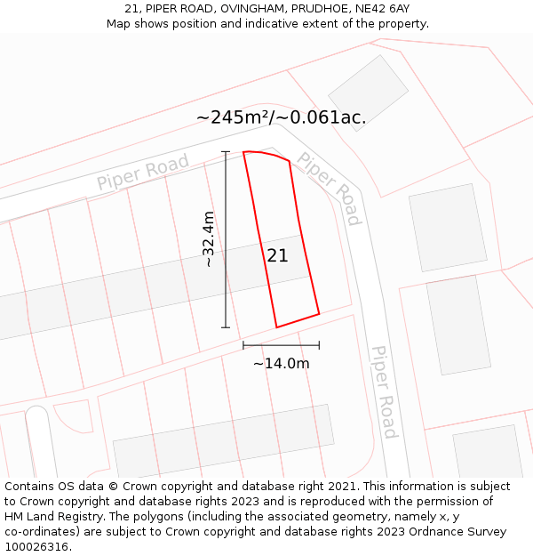 21, PIPER ROAD, OVINGHAM, PRUDHOE, NE42 6AY: Plot and title map