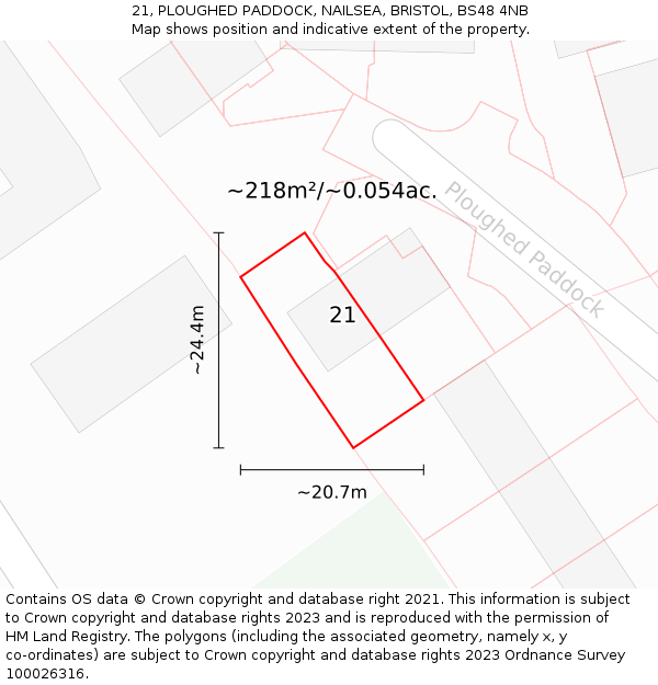 21, PLOUGHED PADDOCK, NAILSEA, BRISTOL, BS48 4NB: Plot and title map