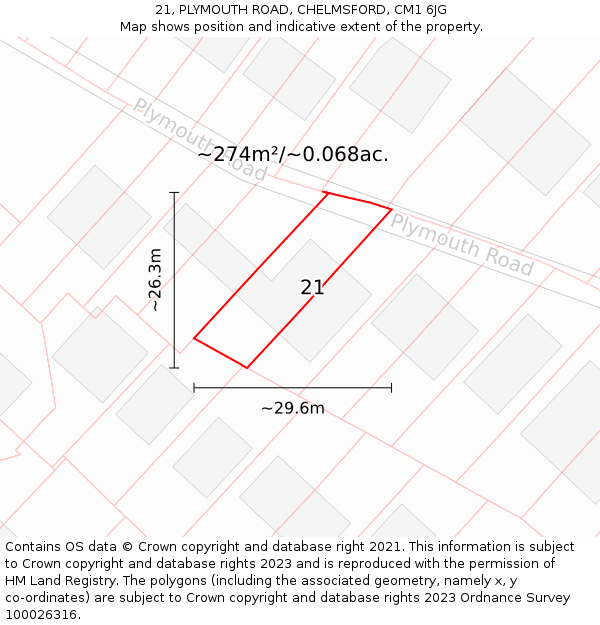 21, PLYMOUTH ROAD, CHELMSFORD, CM1 6JG: Plot and title map