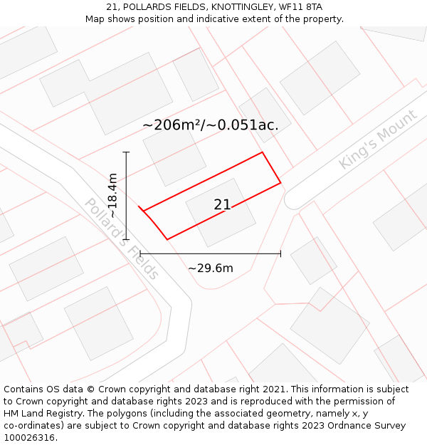 21, POLLARDS FIELDS, KNOTTINGLEY, WF11 8TA: Plot and title map