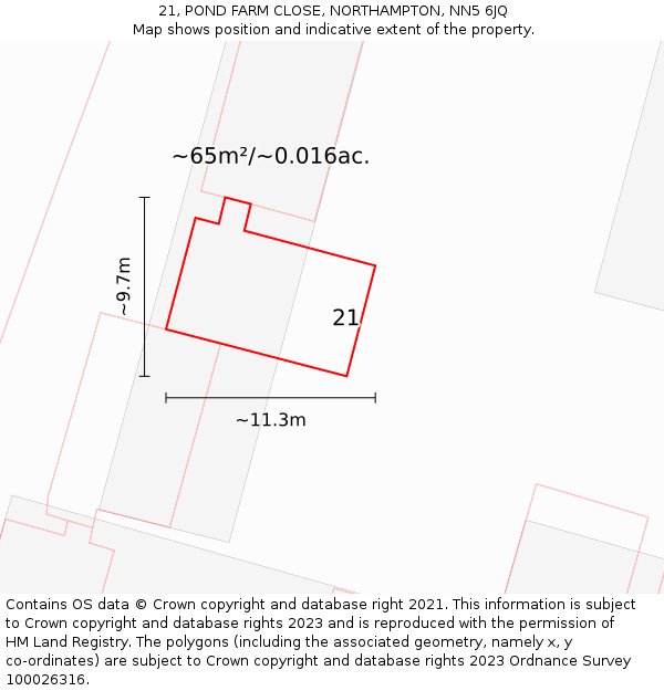 21, POND FARM CLOSE, NORTHAMPTON, NN5 6JQ: Plot and title map