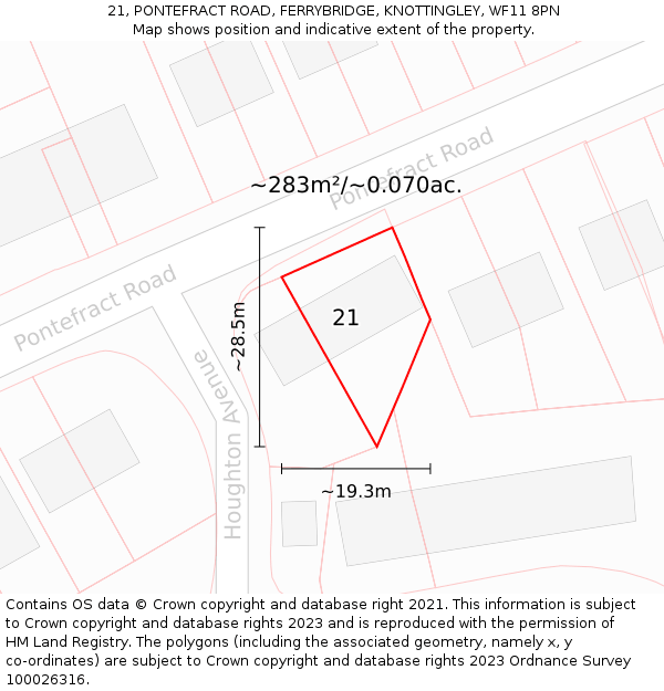 21, PONTEFRACT ROAD, FERRYBRIDGE, KNOTTINGLEY, WF11 8PN: Plot and title map