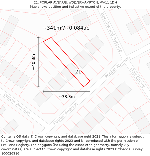 21, POPLAR AVENUE, WOLVERHAMPTON, WV11 1DH: Plot and title map