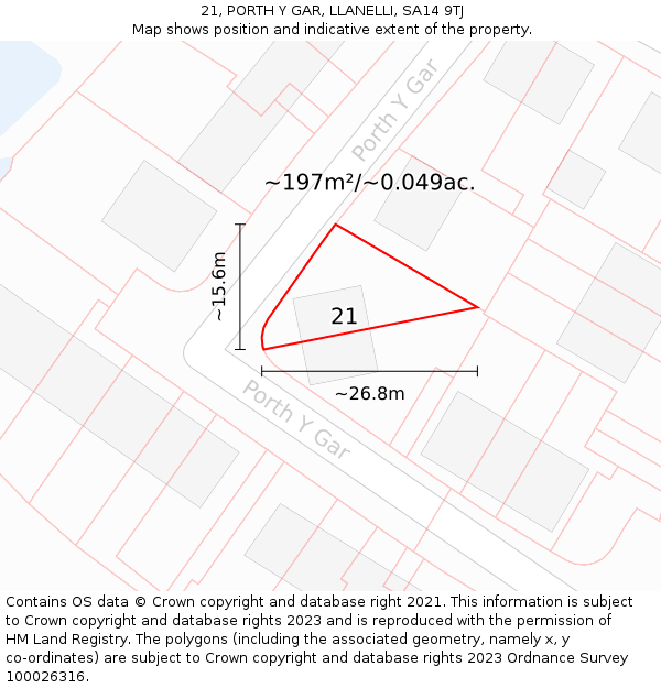 21, PORTH Y GAR, LLANELLI, SA14 9TJ: Plot and title map