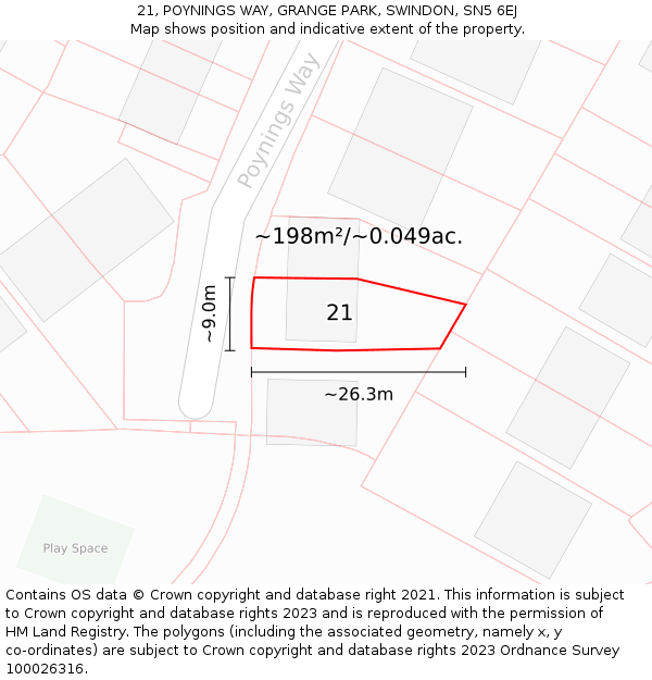 21, POYNINGS WAY, GRANGE PARK, SWINDON, SN5 6EJ: Plot and title map