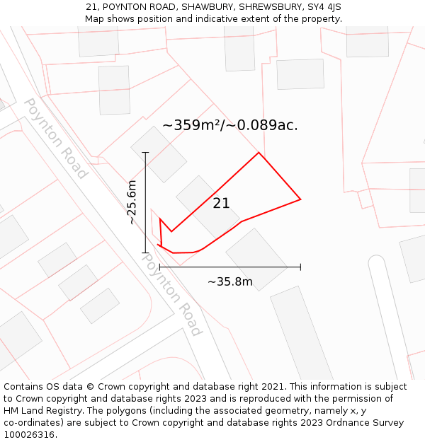 21, POYNTON ROAD, SHAWBURY, SHREWSBURY, SY4 4JS: Plot and title map