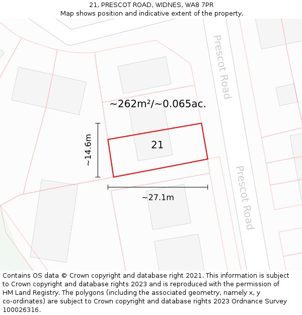 21, PRESCOT ROAD, WIDNES, WA8 7PR: Plot and title map