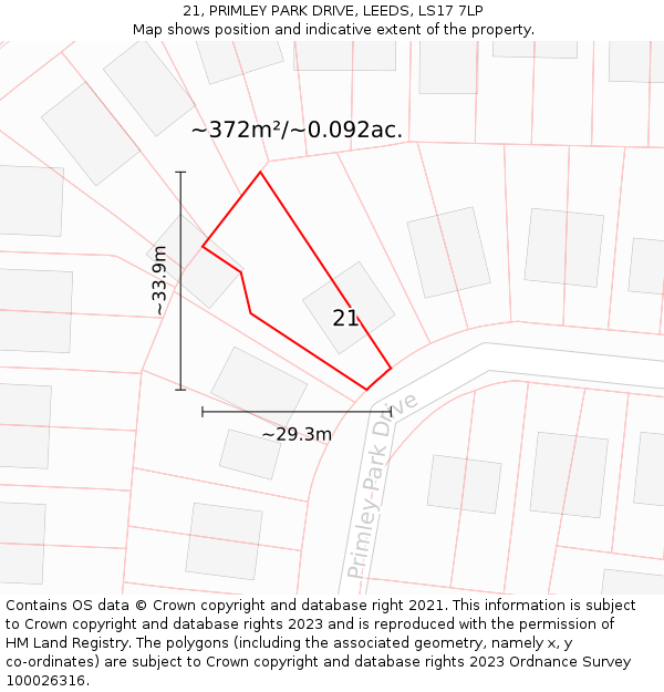 21, PRIMLEY PARK DRIVE, LEEDS, LS17 7LP: Plot and title map