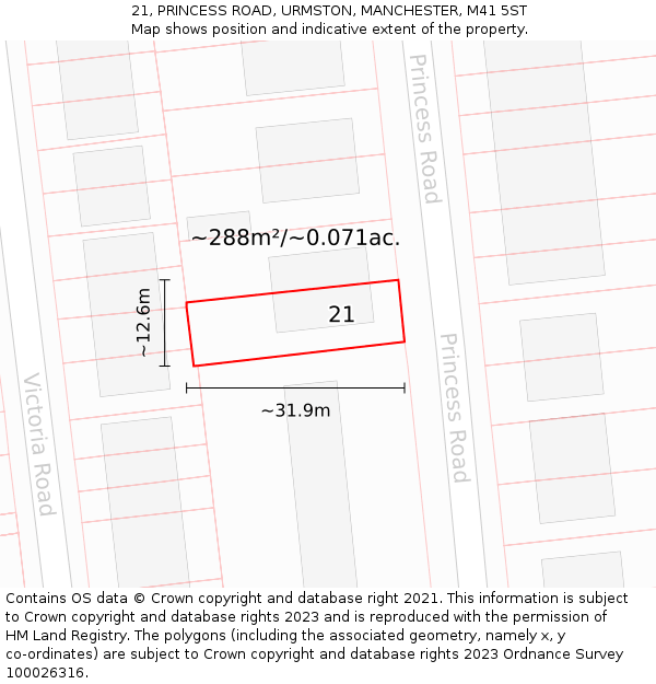 21, PRINCESS ROAD, URMSTON, MANCHESTER, M41 5ST: Plot and title map