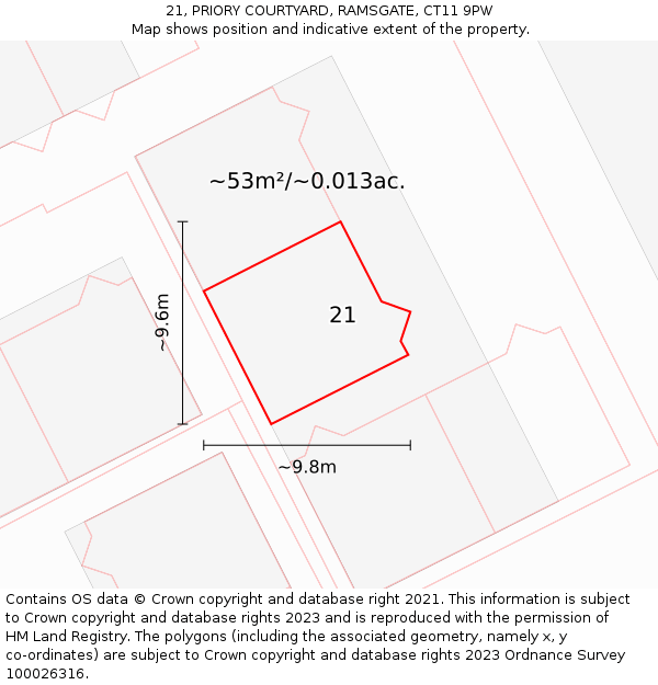 21, PRIORY COURTYARD, RAMSGATE, CT11 9PW: Plot and title map