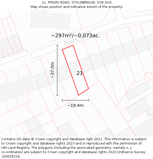 21, PRIORY ROAD, STOURBRIDGE, DY8 2HG: Plot and title map