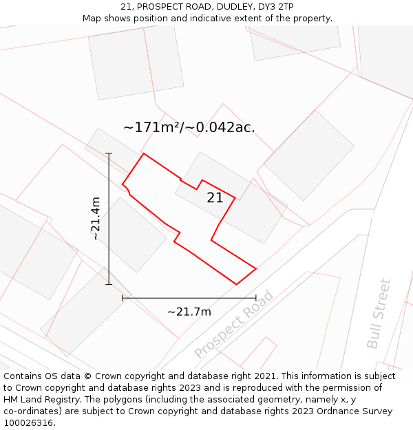 21, PROSPECT ROAD, DUDLEY, DY3 2TP: Plot and title map