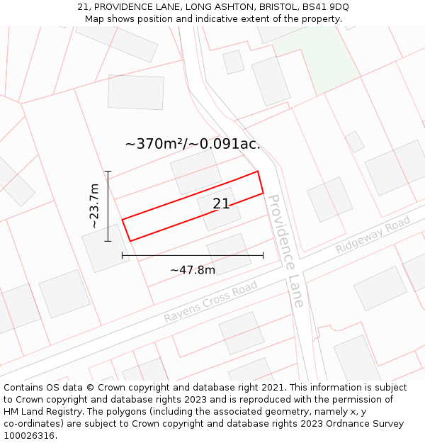 21, PROVIDENCE LANE, LONG ASHTON, BRISTOL, BS41 9DQ: Plot and title map
