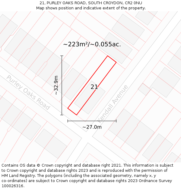 21, PURLEY OAKS ROAD, SOUTH CROYDON, CR2 0NU: Plot and title map